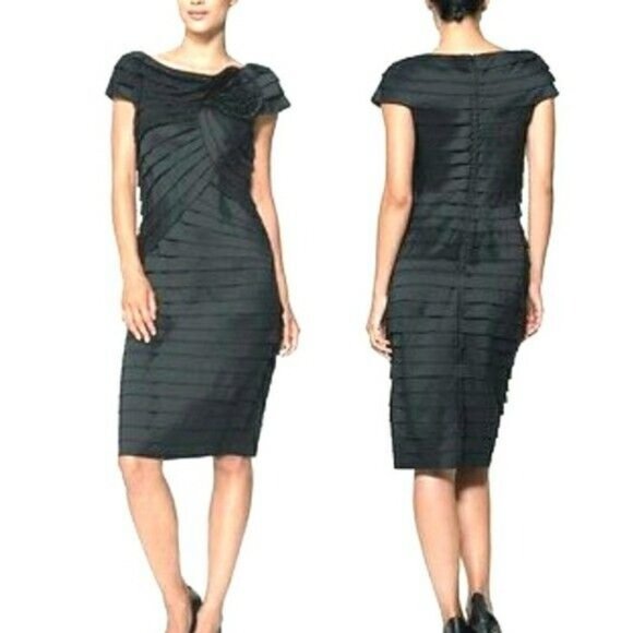 TADASHI SHOJI Size 6 Tiered Rosette Cocktail Formal Sheath Dress Navy Blue $350 - Picture 1 of 11